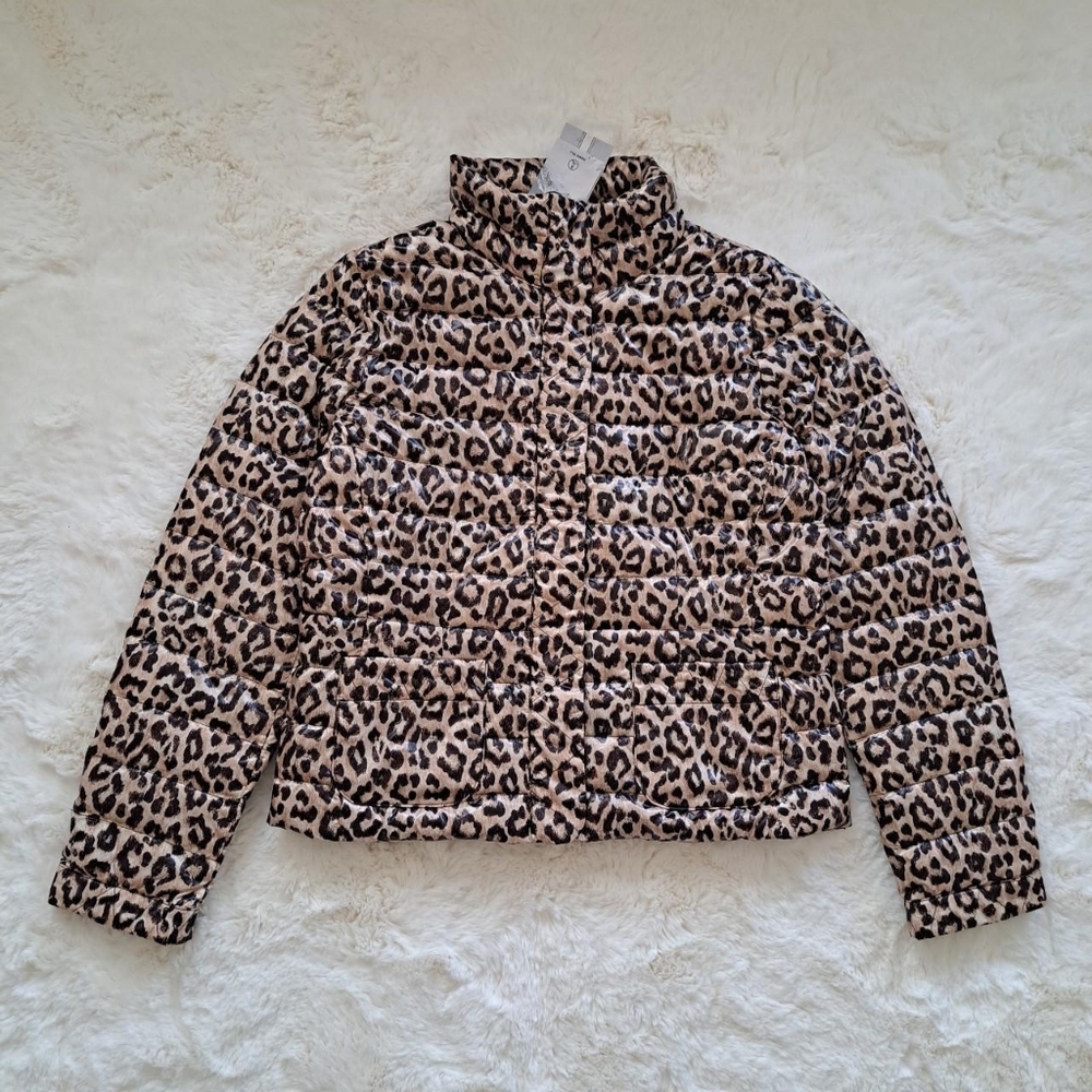 NWT Lands' End leopard pattern puffer coat